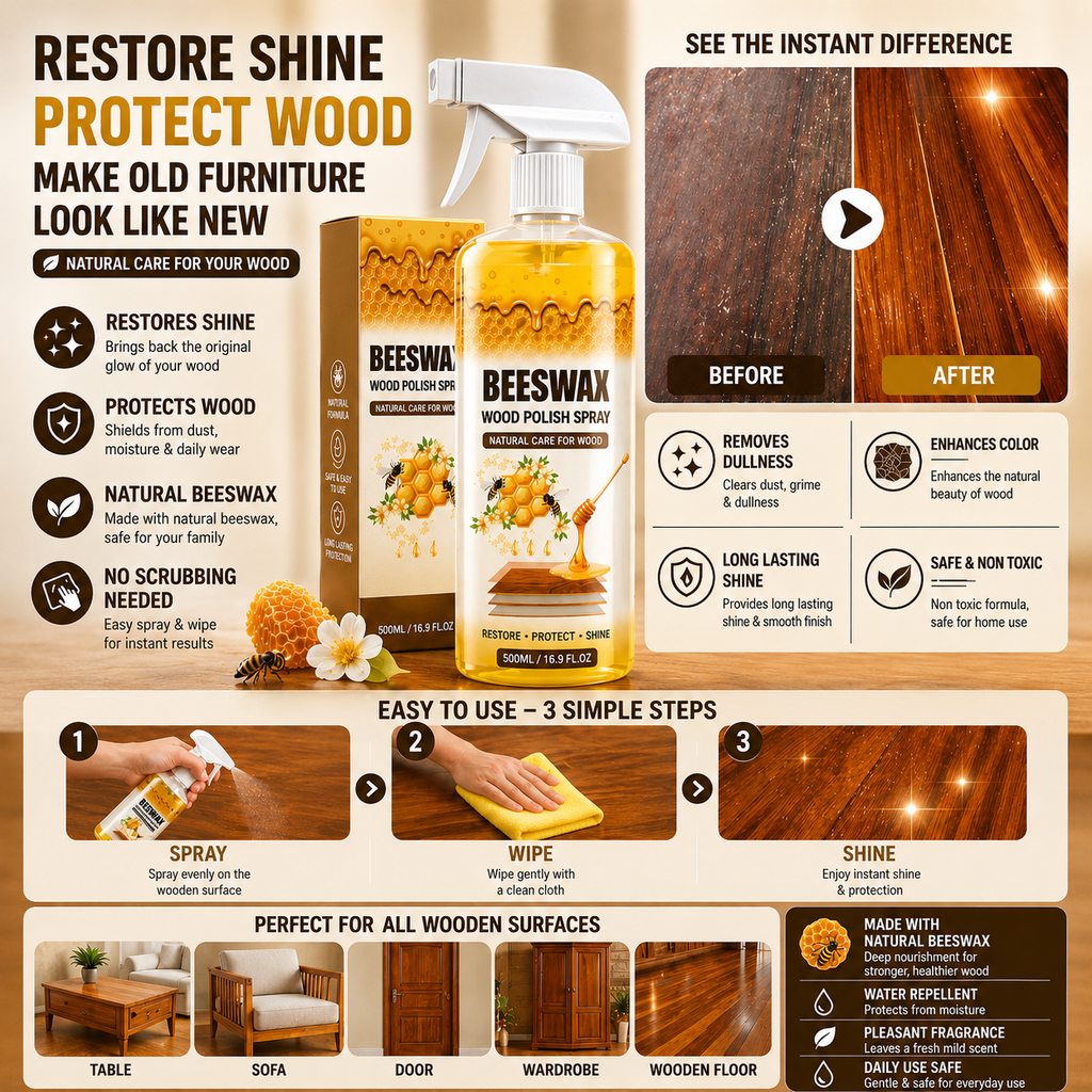 Beeswax Wood Polish Spray | Restore Shine , Protect Furniture
