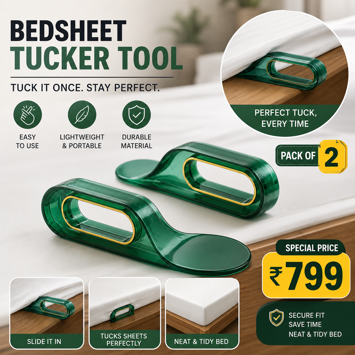 BedEase Pro | 2-in-1 Mattress Lifter & Bedsheet Tucking Tool